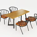 Dining Table And Chairs Set With Wooden Tabletop Black Metal Frame And Brown Leather Seats