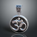 Elegant Silver Circular Pendant With OM Symbol And Diamond Inlaid Design