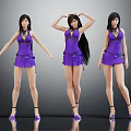 Three Female Characters In Purple Outfits With Long Hair And High Heels In Different Poses