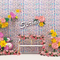 Spring Themed Floral Decoration Scene With Pink Yellow Flowers And Decorative Background