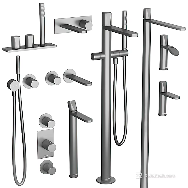 Contemporary Stainless Steel Shower Faucet System With Handheld Sprayer Fixed Head And Controls 3d model 