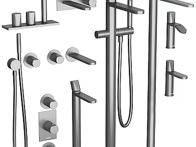 Contemporary Stainless Steel Shower Faucet System With Handheld Sprayer Fixed Head And Controls 3d model