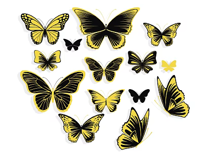 Stylish Yellow And Black Butterfly Wall Decor For Home Decoration 3d model