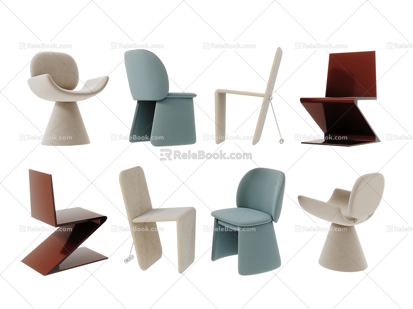 Modern Single Chair Combination Dining Chair Desk Chair Dressing Chair Children's Chair 3d model