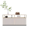 Modern Coffee Table With Vertical Stripes Metal Frame Storage And Potted Plant Decor