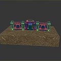 Blue Metal Gate Featuring Intricate Decorative Details On Wooden Display Base