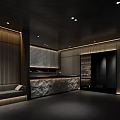 Modern Hotel Lobby Interior With Stone Reception Desk Wooden Panels And Ambient Lighting