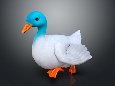 Cute Duck With Blue Head White Body And Orange Beak And Feet 3d model