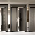 Modern Double Doors With Dark Finish Textured Panels And Decorative Handles