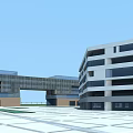 Modern Office Building Complex Aerial View With Courtyard And Green Spaces 3d model