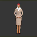 Stewardess in Pink Uniform with Red Hat White Scarf and Red Shoes