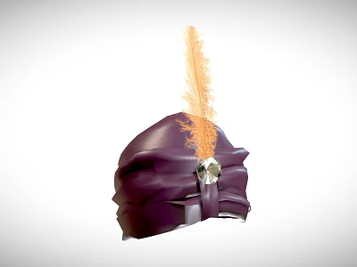 Elegant Purple Hat With Ruffled Design Orange Feather And Crystal Accent 3d model