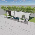Indoor Courtyard Landscape Design With White Walls Wooden Grille Green Trees Gray Tiles And Bonsai