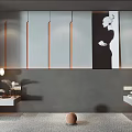 Modern Luxury Bathroom Feature Wall With Grey Panel Copper Lines And Female Silhouette