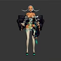 Female Fantasy Character With Butterfly Wings In Traditional Blue White Ornate Costume And High Heels