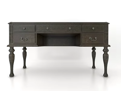 Traditional Dark Wood Desk With Carved Legs And Decorative Drawer Handles 3d model