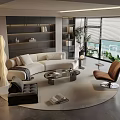 Modern Living Room Interior Design With Sofa Coffee Table Floor Lamp Bookshelf And Plant