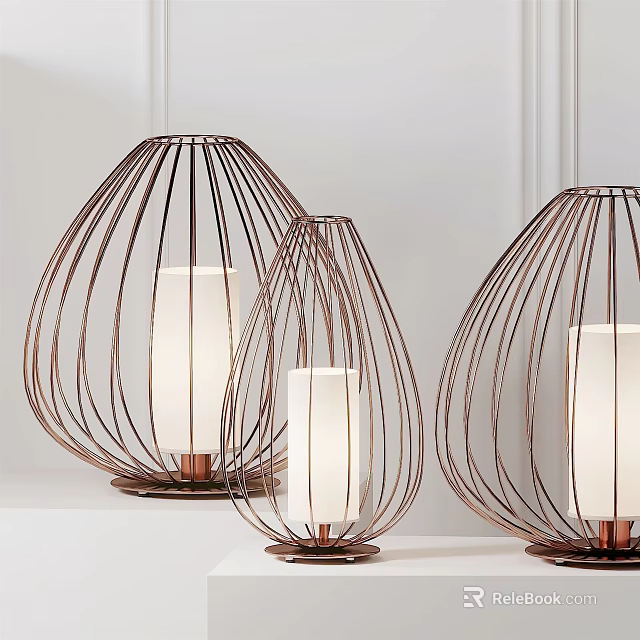 Modern Teardrop Shaped Table Lamps With Metal Wire Frame And White Lampshade 3d model 