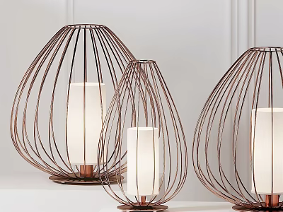 Modern Teardrop Shaped Table Lamps With Metal Wire Frame And White Lampshade 3d model