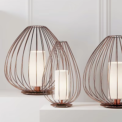 Modern Teardrop Shaped Table Lamps With Metal Wire Frame And White Lampshade 3d model