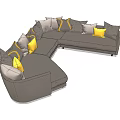 Modern Gray Sectional Sofa With Multiple Cushions And Yellow Accent Pillows 3d model