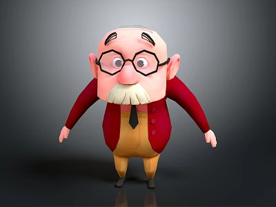 Cartoon Man With Glasses Mustache Red Coat Black Tie And Yellow Pants 3d model