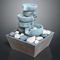 Natural Decorative Water Fountain With Tiered Bowls Square Base And Smooth Pebbles