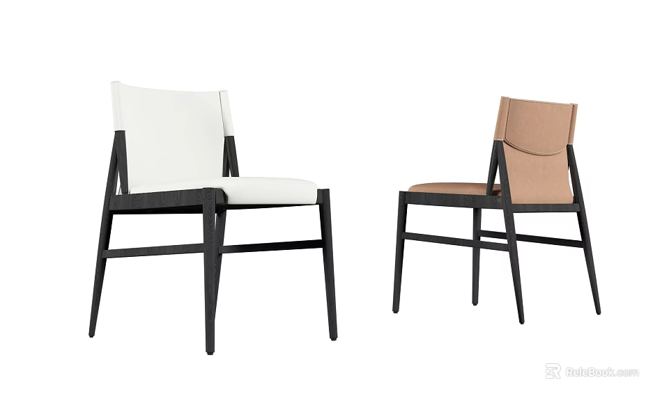 Modern Dining Chairs With White And Brown Seats And Black Wooden Frames 3d model 