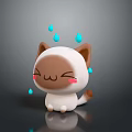 Cute Cartoon Cat With White And Brown Fur Blushing Cheeks And Blue Droplets