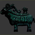 Decorative Furniture Accent With Bronze Animal Sculpture And Intricate Green Patterns