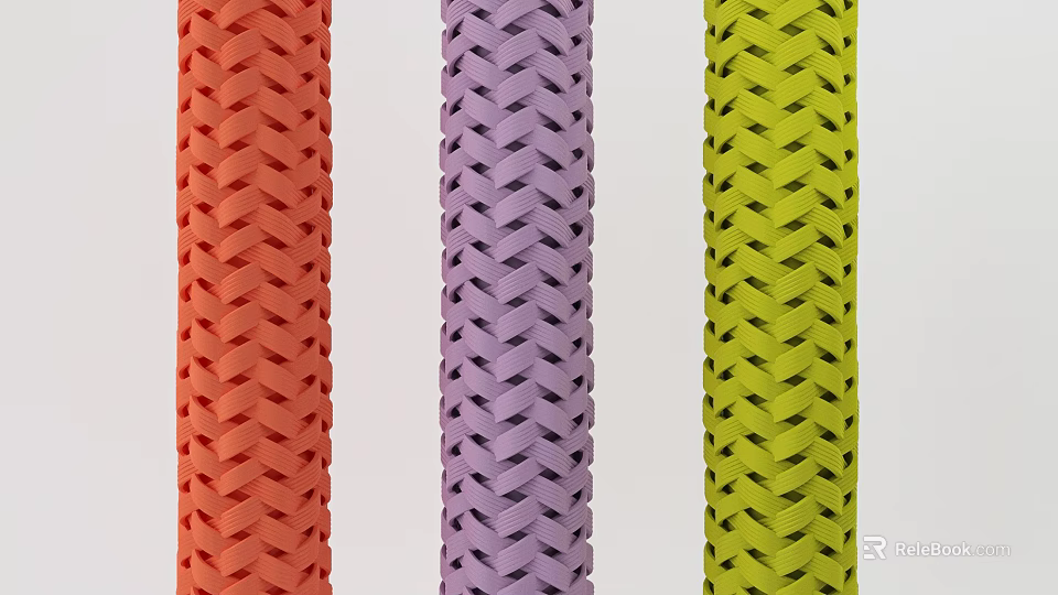 Colorful Braided Cylindrical Industrial Equipment Tubes in Red Purple Green Hues 3d model 