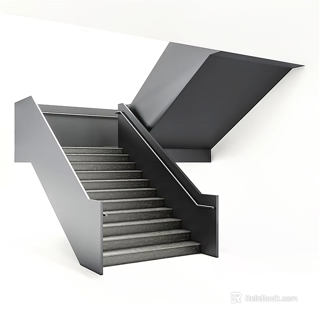 Modern Staircase With Steel Frame Concrete Steps And Minimalist Handrail Design 3d model 