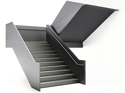 Modern Staircase With Steel Frame Concrete Steps And Minimalist Handrail Design 3d model