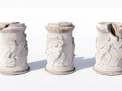 Ancient Classical Carved Columns With Broken Relief Designs And Intricate Details 3d model