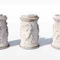 Ancient Classical Carved Columns With Broken Relief Designs And Intricate Details