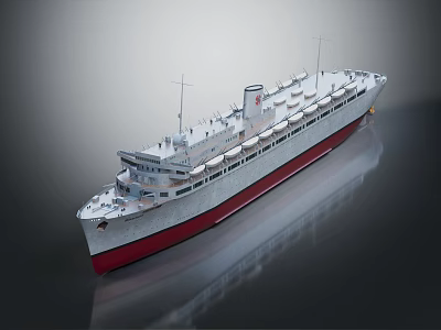 White And Red Cruise Ship With Multiple Decks And Water Reflection 3d model