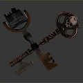 Vintage Decorative Keys With Ornate Handles Crossed On Dark Surface