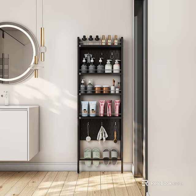 Modern Bathroom Black Shelf Organized Storage for Bathroom Accessories and Various Supplies 3d model 