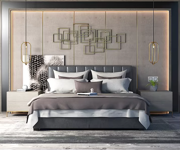 Modern background double bedding 3d model