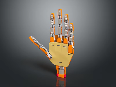 Orange Mechanical Prosthetic Hand With Metal Joints And Functional Design 3d model