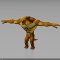 Muscular Orange Fantasy Character And Creature With Green Chest Gem Outstretched Arms And Tail