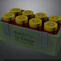 Buckshot 12 Gauge Ammunition In Green Case With Red Bottles And Yellow Caps