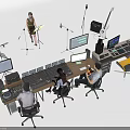Professional Headphones Speakers in Audio Recording Studio with Sound Mixing Equipment and Engineers
