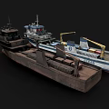 Blue White Marine Ship With Deck Equipment and Cabin Structure Design 3d model