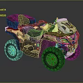 Camouflage All Terrain Vehicle with Black Seats Off Road Tires and Front Protective Gear