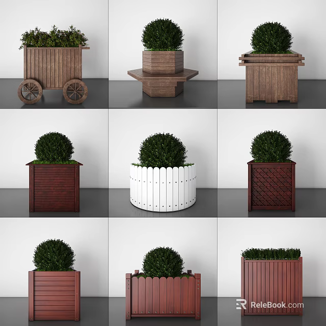 Decorative Garden Planters With Various Styles Including Wooden White Picket And Hexagonal Designs 3d model 