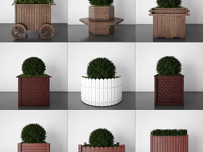 Decorative Garden Planters With Various Styles Including Wooden White Picket And Hexagonal Designs 3d model