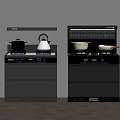 Modern Kitchen Integrated Stoves With Black Cooktop Hood And Utensils