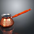 Traditional Copper Coffee Pot with Engraved Patterns and Orange Beaded Handle for Home Use