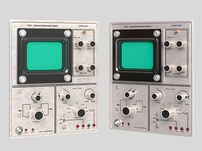 Two Integrated Circuit Panels With Green Display Screens And Control Knobs 3d model